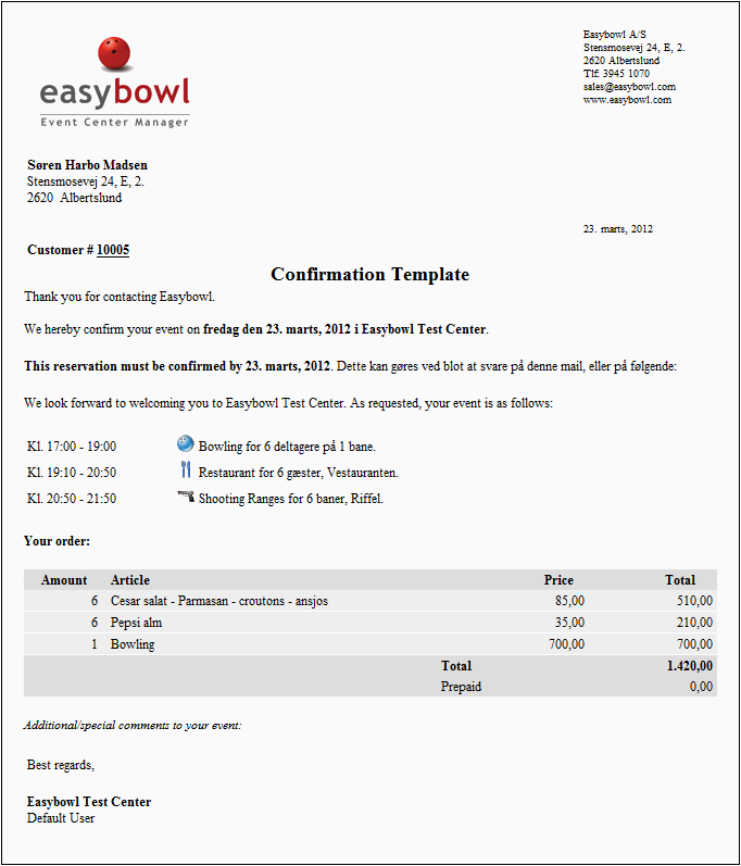 Confirmation Module Easybowl